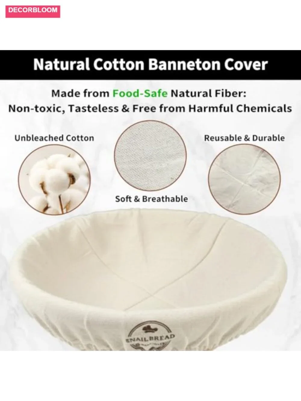 6-Pack Cotton Banneton Liners 9-Inch Round Bread Proofing Basket Covers Elastic